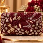 Maroon Floral Embroidered Clutch Bag