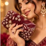Maroon Floral Embroidered Clutch Bag - Image 2