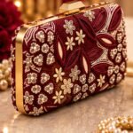 Maroon Floral Embroidered Clutch Bag - Image 3