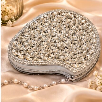 Silver Crystal Embellished Bridal Clutch Bag