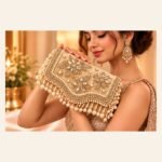 Luxury Golden Pearl Embroidered Clutch Bag - Image 3