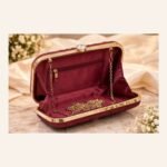 Maroon Satin Pleated Party Wear Clutch - Image 2