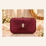 Maroon Satin Pleated Party Wear Clutch