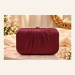 Maroon Satin Pleated Party Wear Clutch - Image 3