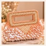 Peach Pearl Embellished Luxury Handbag - Image 3