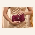 Maroon Satin Pleated Party Wear Clutch - Image 4