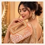 Peach Pearl Embellished Luxury Handbag - Image 4