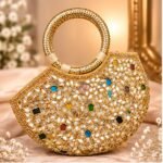 Royal Gold Multicolor Stone Embellished Handbag